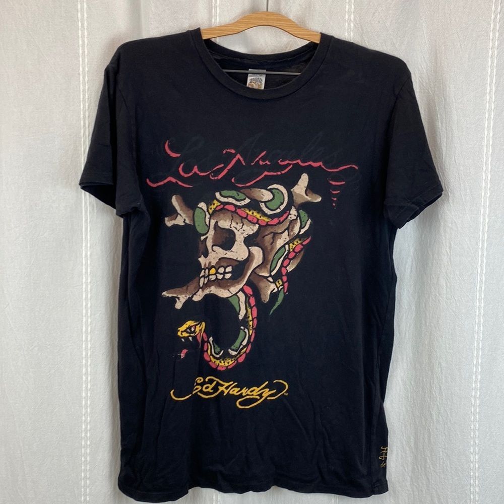 Don Ed Hardy by Christian Audigier black t shirt‎ snake skull design medium